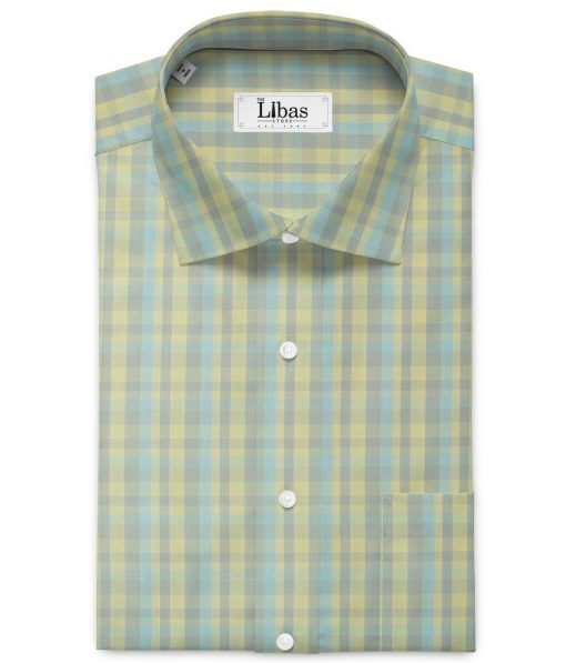 Soktas Men's Cotton Checks 2.25 Meter Unstitched Shirting Fabric (Yellow Grey)