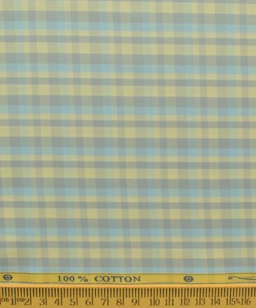 Soktas Men's Cotton Checks 2.25 Meter Unstitched Shirting Fabric (Yellow Grey)