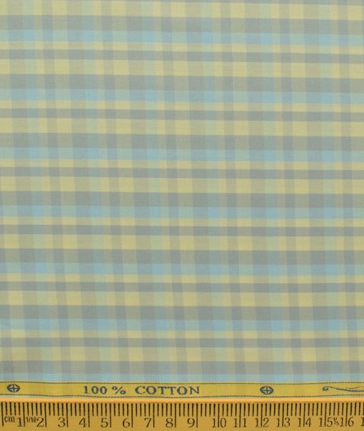 Soktas Men's Cotton Checks 2.25 Meter Unstitched Shirting Fabric (Yellow Grey)