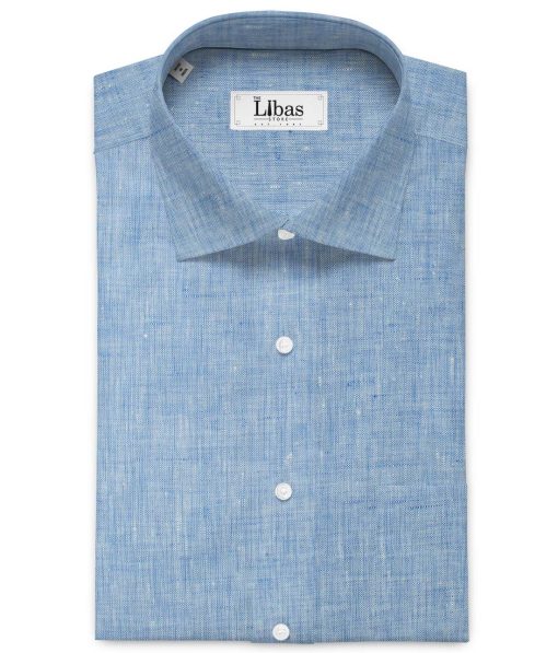 Linen Club Men's Pure Linen 60 LEA Self Design 2.25 Meter Unstitched Shirting Fabric (Blue)