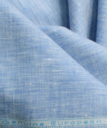 Linen Club Men's Pure Linen 60 LEA Self Design 2.25 Meter Unstitched Shirting Fabric (Blue)