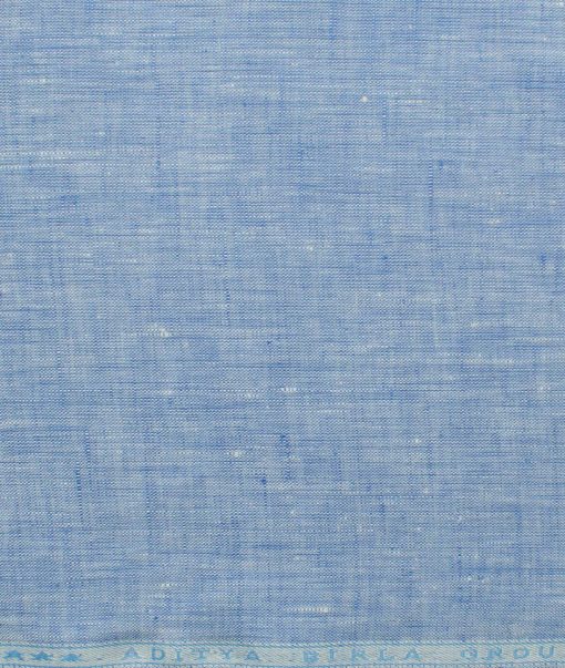 Linen Club Men's Pure Linen 60 LEA Self Design 2.25 Meter Unstitched Shirting Fabric (Blue)