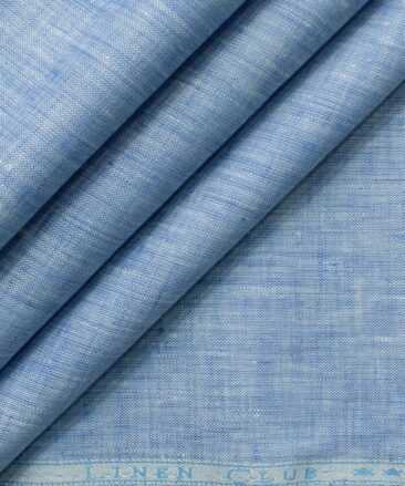 Linen Club Men's Pure Linen 60 LEA Self Design 2.25 Meter Unstitched Shirting Fabric (Blue)