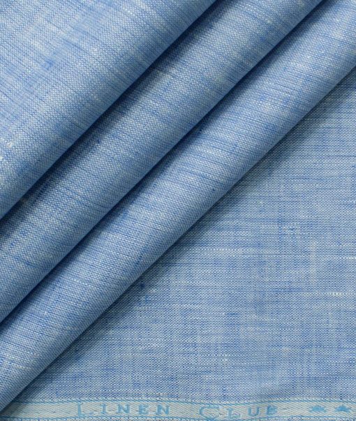 Linen Club Men's Pure Linen 60 LEA Self Design 2.25 Meter Unstitched Shirting Fabric (Blue)