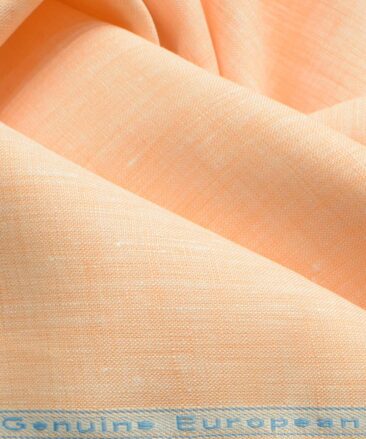 Linen Club Men's Pure Linen 60 LEA Self Design 2.25 Meter Unstitched Shirting Fabric (Cantaloupe Orange)