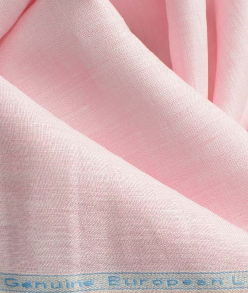 Linen Club Men's Pure Linen 60 LEA Self Design 2.25 Meter Unstitched Shirting Fabric (Light Pink)