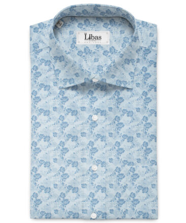 Cadini Men's Premium Cotton Printed 2.25 Meter Unstitched Shirting Fabric (Sky Blue)