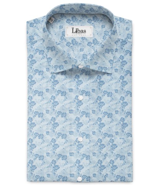 Cadini Men's Premium Cotton Printed 2.25 Meter Unstitched Shirting Fabric (Sky Blue)