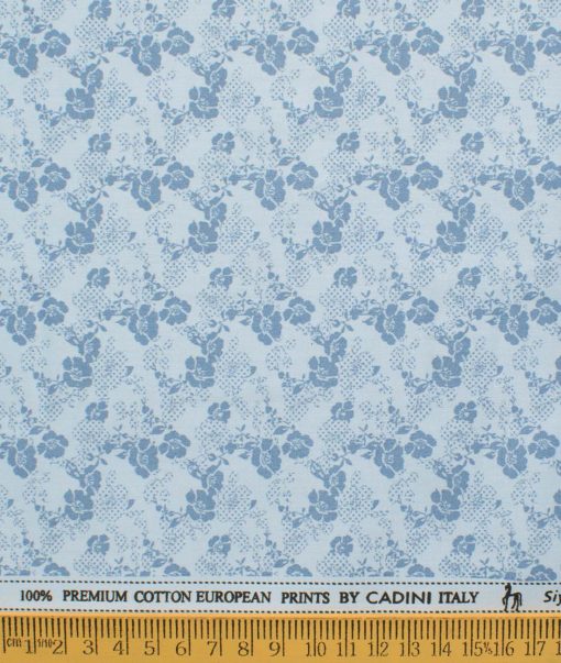 Cadini Men's Premium Cotton Printed 2.25 Meter Unstitched Shirting Fabric (Sky Blue)