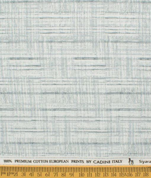 Cadini Men's Premium Cotton Printed 2.25 Meter Unstitched Shirting Fabric (White & Grey)