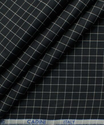 Cadini Men's Pure Cotton Checks 2.25 Meter Unstitched Shirting Fabric (Black & White)