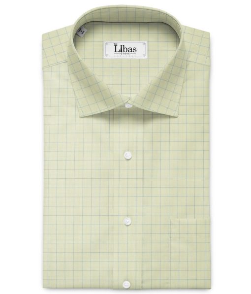 Cadini Men's Pure Cotton Checks 2.25 Meter Unstitched Shirting Fabric (Banana Yellow)