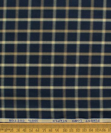 Cadini Men's Pure Cotton Checks 2.25 Meter Unstitched Shirting Fabric (Dark Blue)