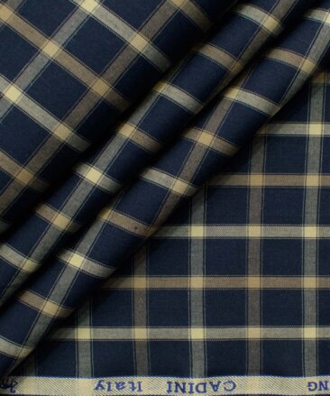 Cadini Men's Pure Cotton Checks 2.25 Meter Unstitched Shirting Fabric (Dark Blue)