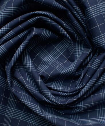 Cadini Men's Pure Cotton Checks 2.25 Meter Unstitched Shirting Fabric (Dark Royal Blue)