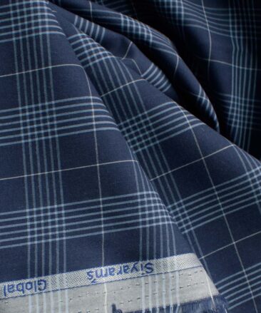 Cadini Men's Pure Cotton Checks 2.25 Meter Unstitched Shirting Fabric (Dark Royal Blue)