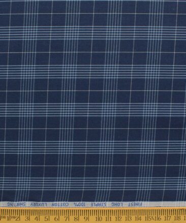 Cadini Men's Pure Cotton Checks 2.25 Meter Unstitched Shirting Fabric (Dark Royal Blue)