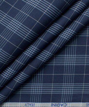 Cadini Men's Pure Cotton Checks 2.25 Meter Unstitched Shirting Fabric (Dark Royal Blue)