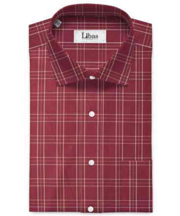 Cadini Men's Pure Cotton Checks 2.25 Meter Unstitched Shirting Fabric (Maroon Red)