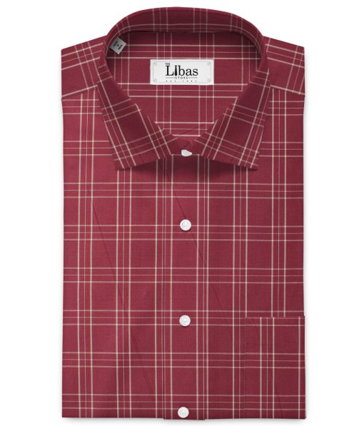 Cadini Men's Pure Cotton Checks 2.25 Meter Unstitched Shirting Fabric (Maroon Red)