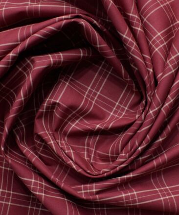 Cadini Men's Pure Cotton Checks 2.25 Meter Unstitched Shirting Fabric (Maroon Red)