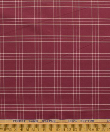 Cadini Men's Pure Cotton Checks 2.25 Meter Unstitched Shirting Fabric (Maroon Red)