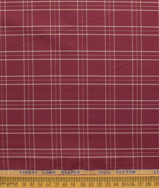 Cadini Men's Pure Cotton Checks 2.25 Meter Unstitched Shirting Fabric (Maroon Red)