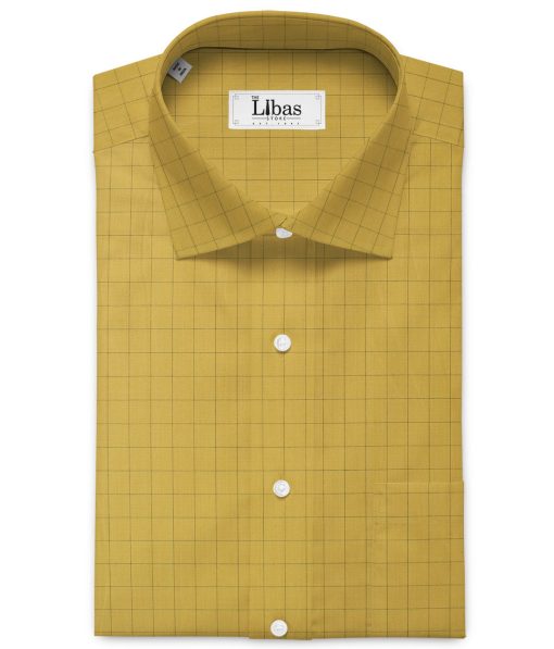 Cadini Men's Pure Cotton Checks 2.25 Meter Unstitched Shirting Fabric (Mustard Yellow)