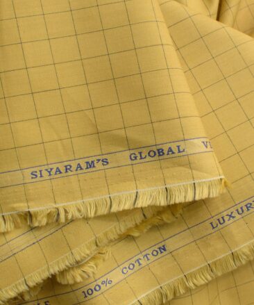 Cadini Men's Pure Cotton Checks 2.25 Meter Unstitched Shirting Fabric (Mustard Yellow)