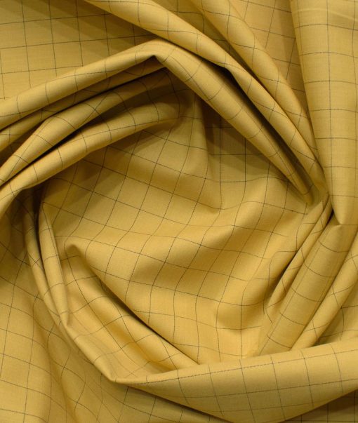 Cadini Men's Pure Cotton Checks 2.25 Meter Unstitched Shirting Fabric (Mustard Yellow)