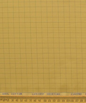 Cadini Men's Pure Cotton Checks 2.25 Meter Unstitched Shirting Fabric (Mustard Yellow)