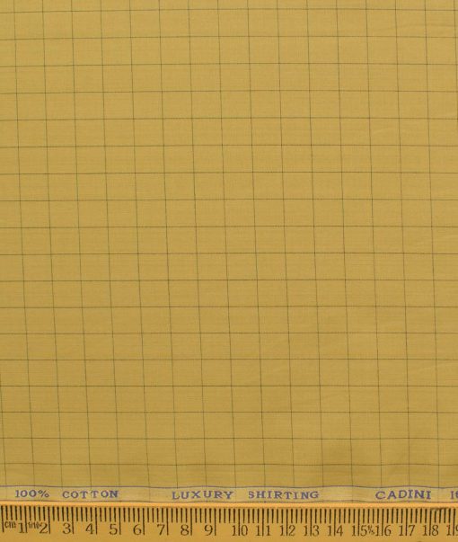 Cadini Men's Pure Cotton Checks 2.25 Meter Unstitched Shirting Fabric (Mustard Yellow)