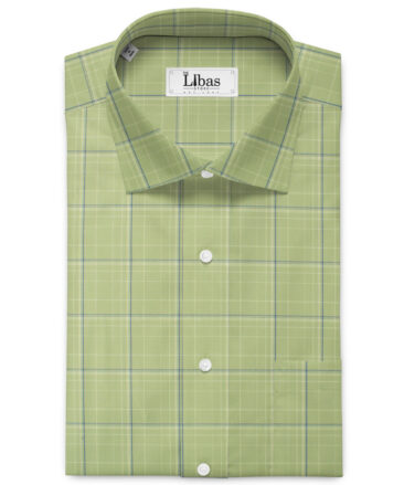 Cadini Men's Pure Cotton Checks 2.25 Meter Unstitched Shirting Fabric (Olive Green)