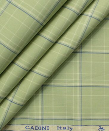 Cadini Men's Pure Cotton Checks 2.25 Meter Unstitched Shirting Fabric (Olive Green)