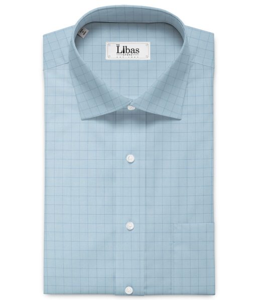 Cadini Men's Pure Cotton Checks 2.25 Meter Unstitched Shirting Fabric (Sky Blue)