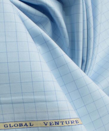 Cadini Men's Pure Cotton Checks 2.25 Meter Unstitched Shirting Fabric (Sky Blue)