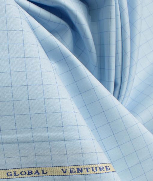 Cadini Men's Pure Cotton Checks 2.25 Meter Unstitched Shirting Fabric (Sky Blue)