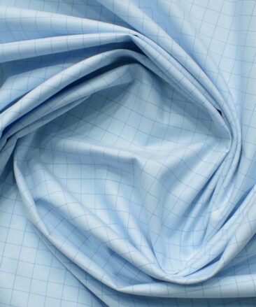 Cadini Men's Pure Cotton Checks 2.25 Meter Unstitched Shirting Fabric (Sky Blue)