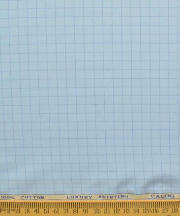 Cadini Men's Pure Cotton Checks 2.25 Meter Unstitched Shirting Fabric (Sky Blue)