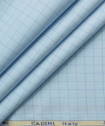 Cadini Men's Pure Cotton Checks 2.25 Meter Unstitched Shirting Fabric (Sky Blue)