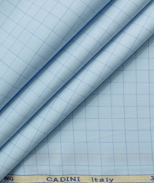 Cadini Men's Pure Cotton Checks 2.25 Meter Unstitched Shirting Fabric (Sky Blue)