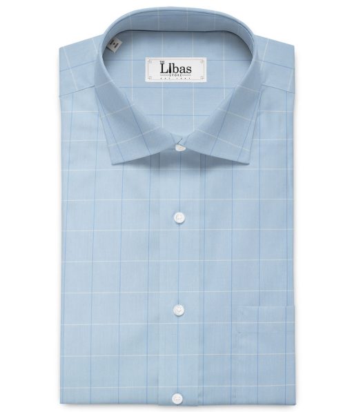 Cadini Men's Pure Cotton Checks 2.25 Meter Unstitched Shirting Fabric (Sky Blue)