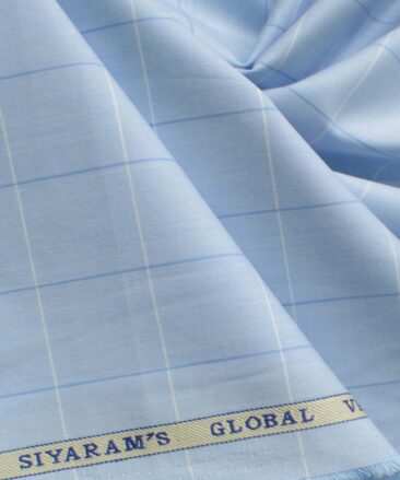 Cadini Men's Pure Cotton Checks 2.25 Meter Unstitched Shirting Fabric (Sky Blue)