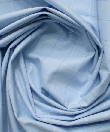 Cadini Men's Pure Cotton Checks 2.25 Meter Unstitched Shirting Fabric (Sky Blue)