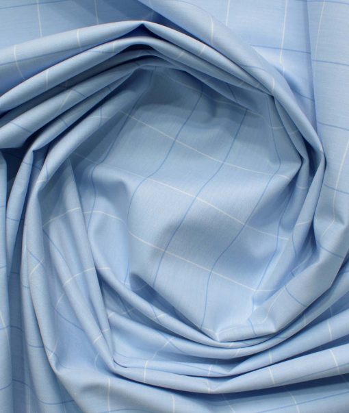 Cadini Men's Pure Cotton Checks 2.25 Meter Unstitched Shirting Fabric (Sky Blue)