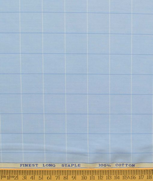 Cadini Men's Pure Cotton Checks 2.25 Meter Unstitched Shirting Fabric (Sky Blue)