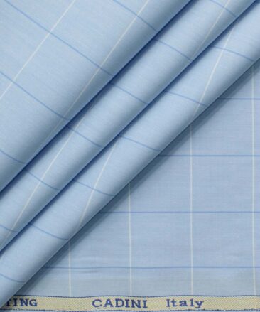 Cadini Men's Pure Cotton Checks 2.25 Meter Unstitched Shirting Fabric (Sky Blue)