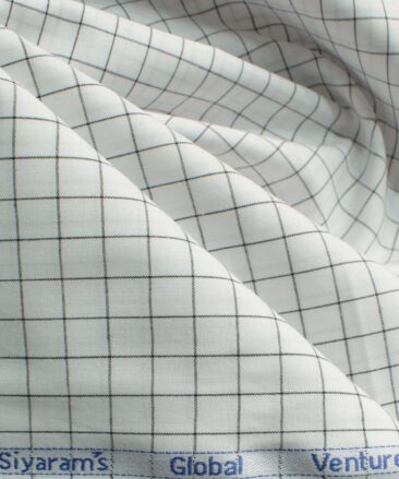 Cadini Men's Pure Cotton Checks 2.25 Meter Unstitched Shirting Fabric (White & Black)