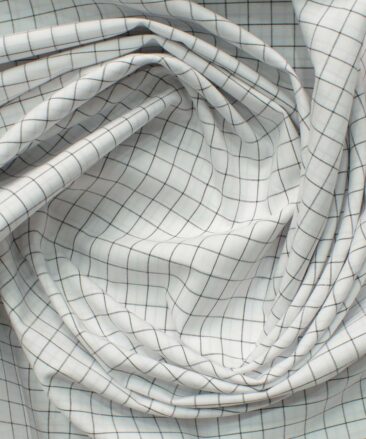 Cadini Men's Pure Cotton Checks 2.25 Meter Unstitched Shirting Fabric (White & Black)