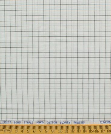 Cadini Men's Pure Cotton Checks 2.25 Meter Unstitched Shirting Fabric (White & Black)